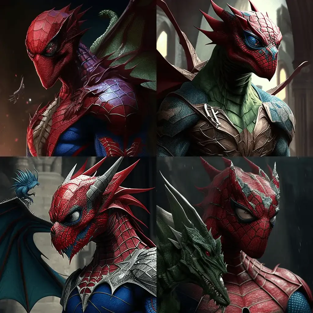 An image of how Midjourney's AI imagine spider-man as a dragon